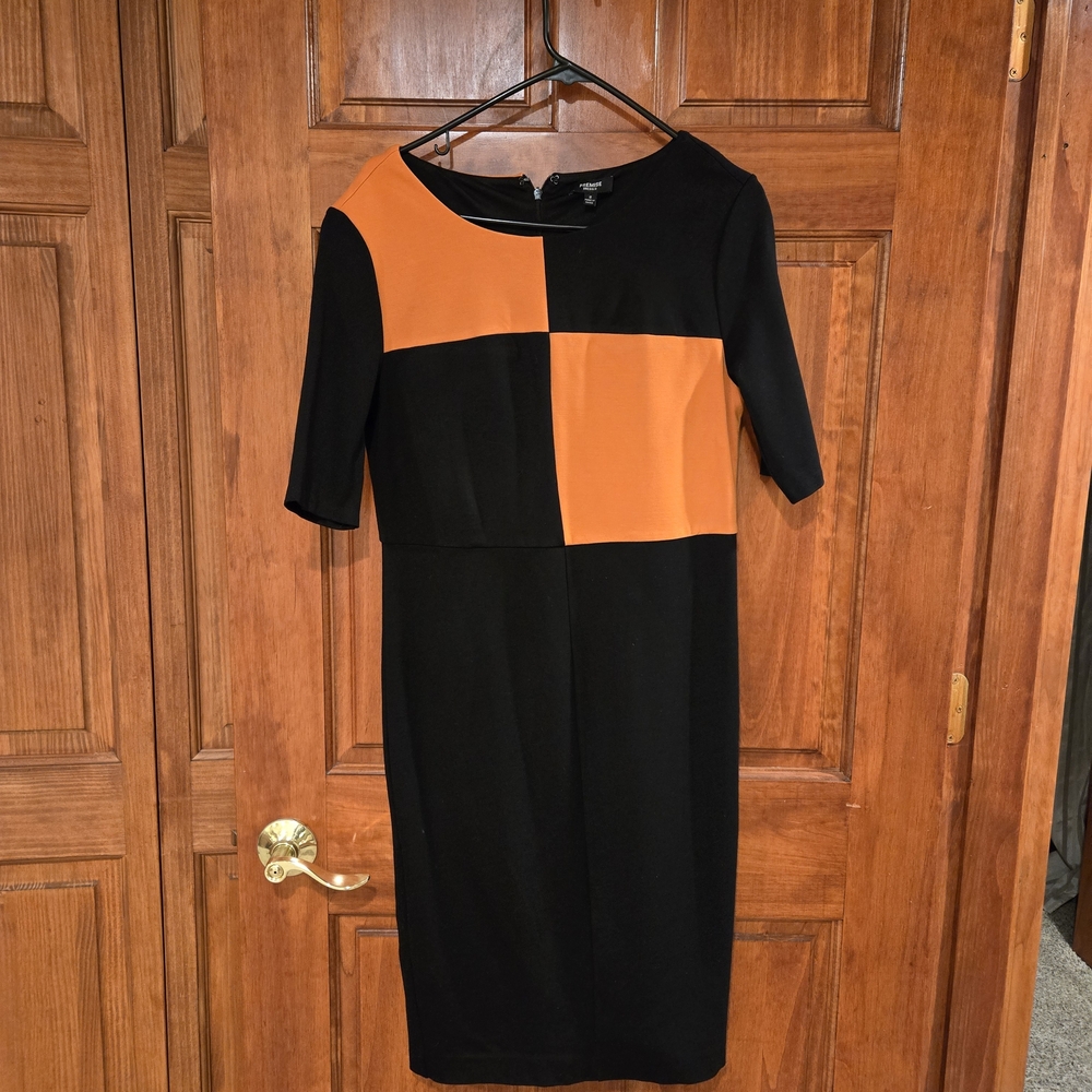 Premise Black and Orange Colorblock Midi Dress